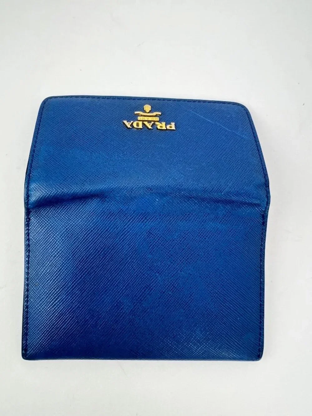 Prada Saffiano Leather Card Holder Blue
